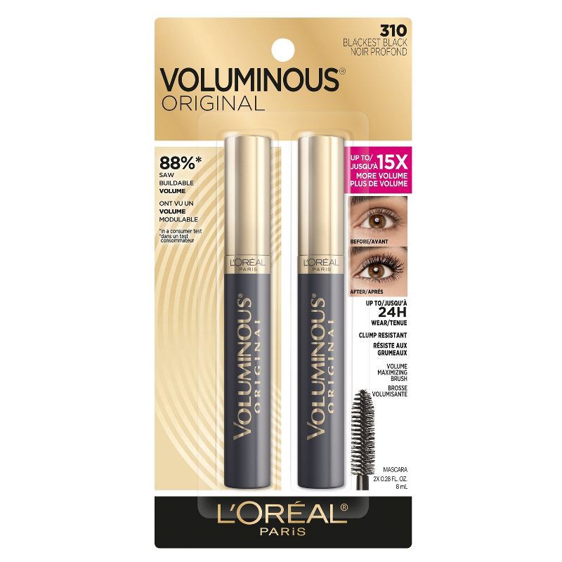 slide 8 of 10, L'Oreal Paris Voluminous Original Mascara Blackest Black - 2pc/0.56 fl oz, 2 ct; 0.56 fl oz