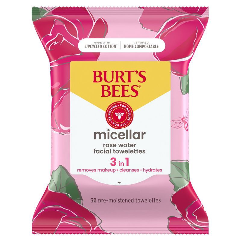 slide 1 of 17, Burt's Bees Facial Cleansing Towelettes Micellar Rose Makeup Removing - Unscented - 30ct, 30 ct