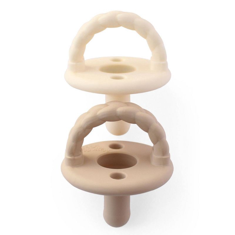 slide 1 of 6, Itzy Ritzy Pacifier - Breathable, 100% Silicone - Buttercream & Toast Braids - 2pk, 2 ct