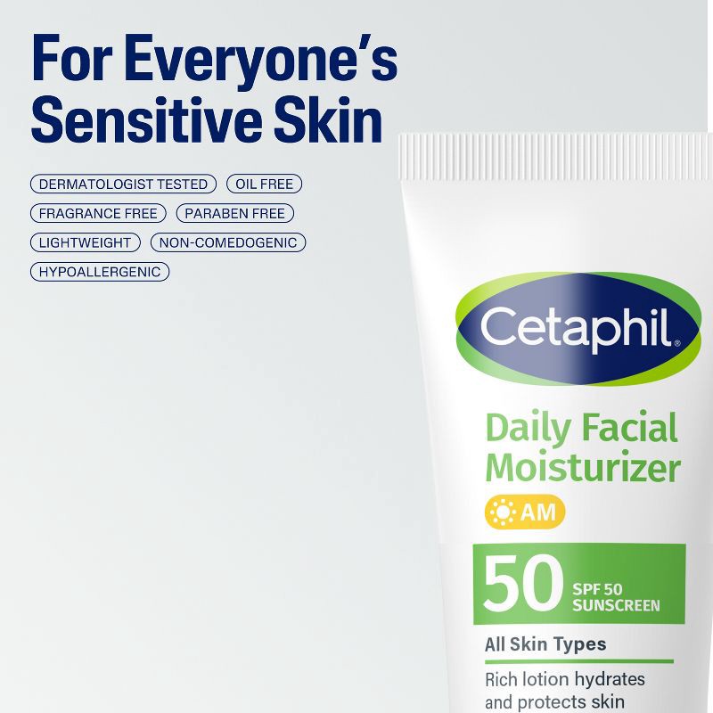 slide 8 of 11, Cetaphil Daily Face Moisturizer Sunscreen Lotion - SPF 50 - 1.7 fl oz, 50 ct; 1.7 fl oz