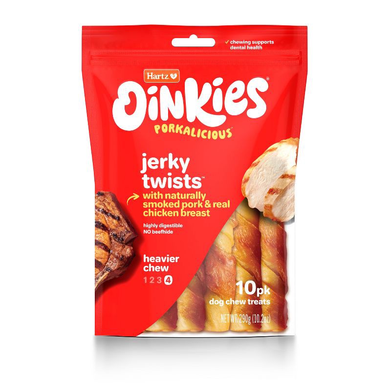 slide 1 of 4, Hartz Oinkies Smoked Pork Skin Twists Wrapped with Real Chicken Dog Treats - 10ct, 10 ct