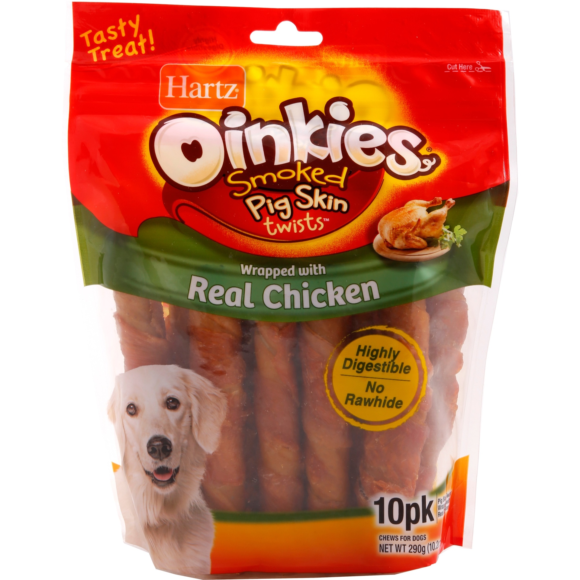 slide 1 of 3, Hartz Oinkies Smoked Pork Skin Twists Wrapped with Real Chicken Dog Treats - 10ct, 10 ct