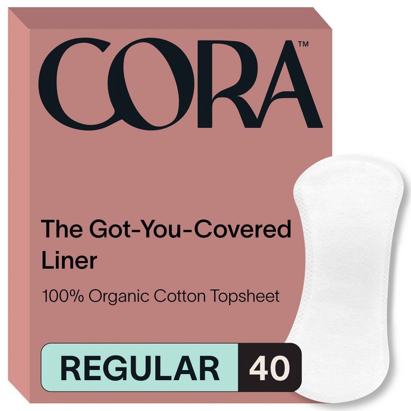 slide 1 of 8, Cora Organic Cotton Ultra Thin Panty Liners for Periods - Regular Absorbency - 40ct, 40 ct