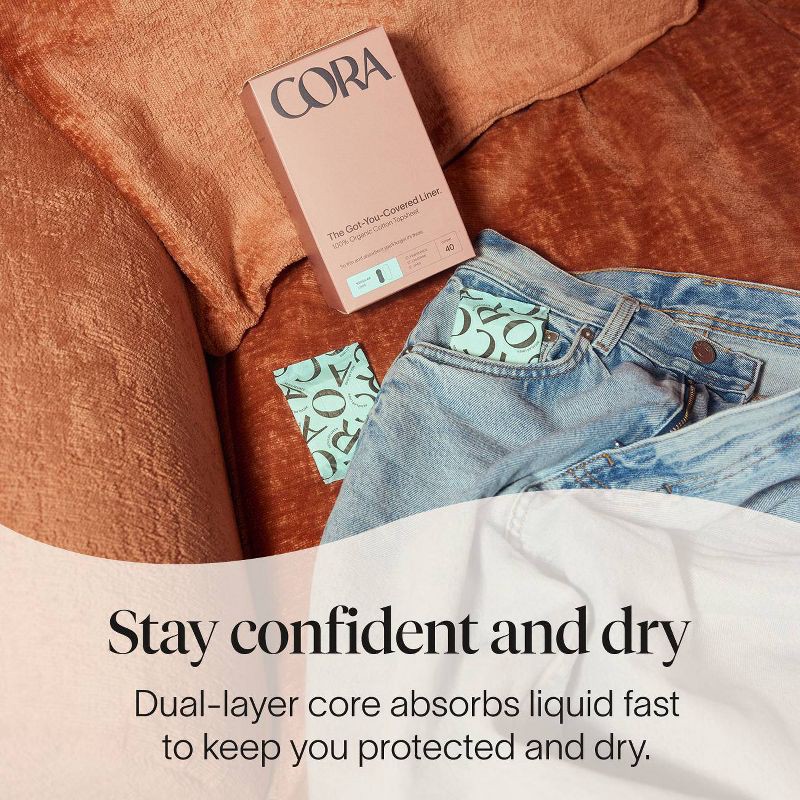 slide 4 of 8, Cora Organic Cotton Ultra Thin Panty Liners for Periods - Regular Absorbency - 40ct, 40 ct