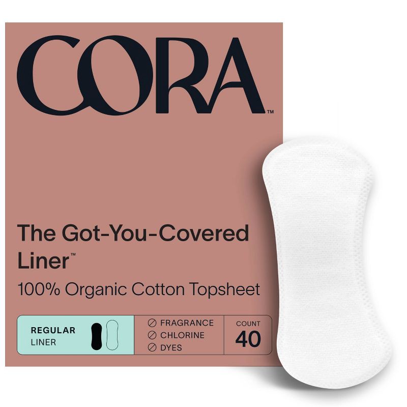 slide 1 of 4, Cora Organic Cotton Ultra Thin Panty Liners for Periods - Regular Absorbency - 40ct, 40 ct