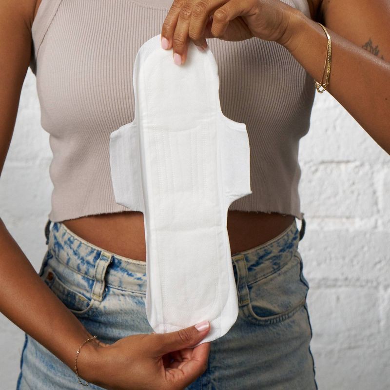 slide 2 of 9, Cora Organic Cotton Ultra Thin Overnight Fragrance Free Pads with Wings for Periods - Overnight Absorbency - 28ct, 28 ct