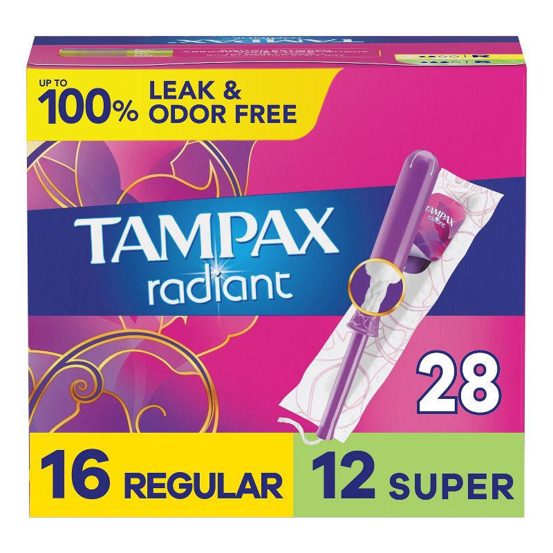 slide 1 of 9, Tampax Radiant Duopack Regular/Super Absorbency Unscented Plastic Tampons - 28ct, 28 ct