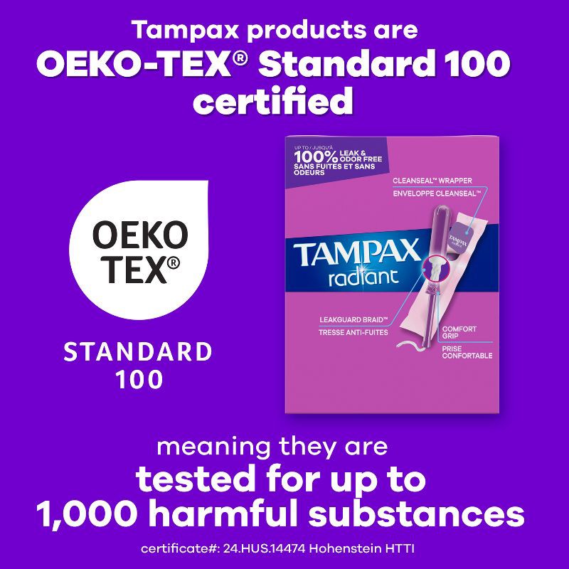 slide 9 of 15, Tampax Radiant Duopack Regular/Super Absorbency Unscented Plastic Tampons - 28ct, 28 ct