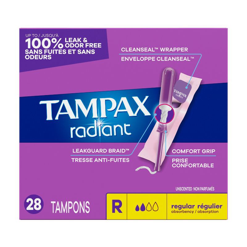 slide 14 of 15, Tampax Radiant Regular Absorbency Unscented Tampons - 28ct, 28 ct