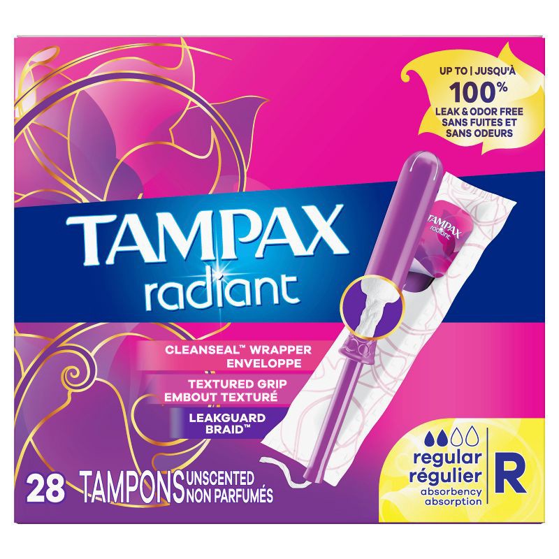 slide 9 of 10, Tampax Radiant Tampons Regular Absorbency - Unscented - 28ct, 28 ct