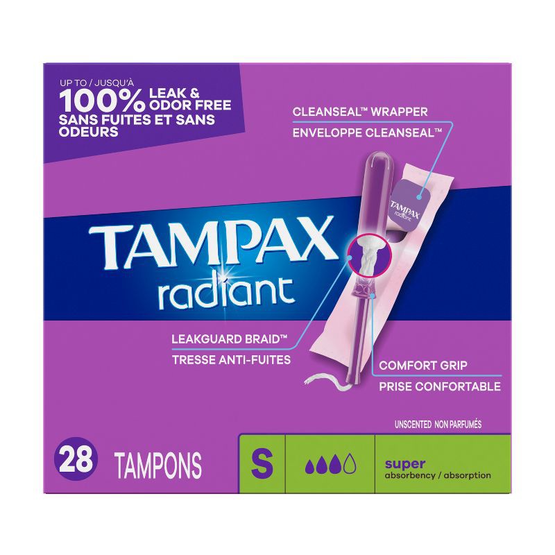 slide 14 of 15, Tampax Radiant Super Absorbency Unscented Tampons - 28ct, 28 ct