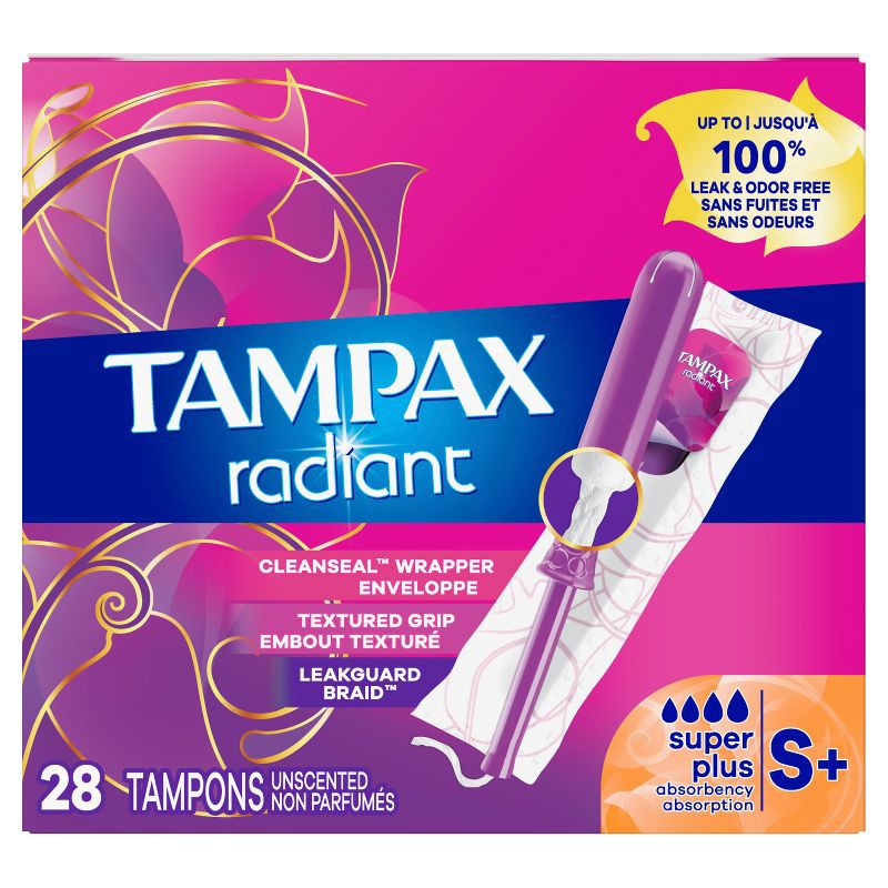 slide 2 of 9, Tampax Radiant Super Plus Absorbency Tampons - 28ct, 28 ct