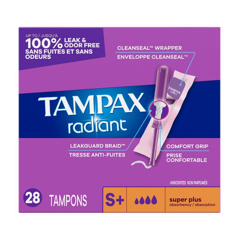 slide 14 of 15, Tampax Radiant Super Plus Absorbency Unscented Tampons - 28ct, 28 ct