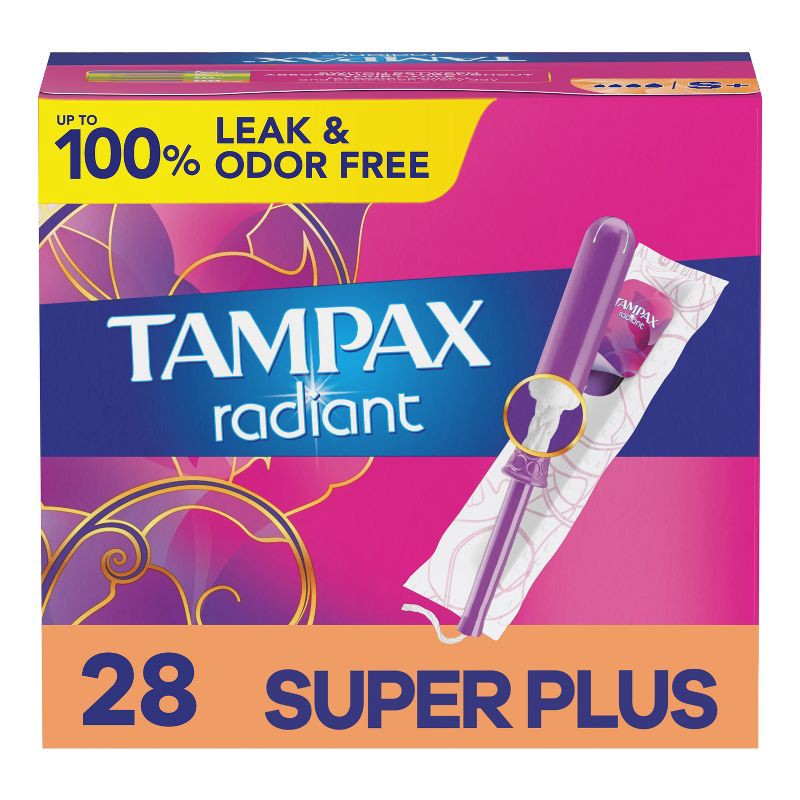 slide 1 of 9, Tampax Radiant Super Plus Absorbency Tampons - 28ct, 28 ct