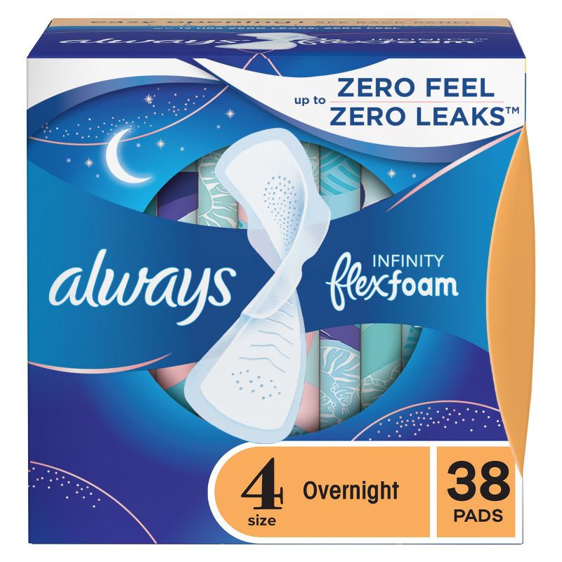 slide 1 of 14, Always Infinity Overnight FlexFoam Sanitary Pads with Wings - Unscented - Size 4 - 38ct, 38 ct