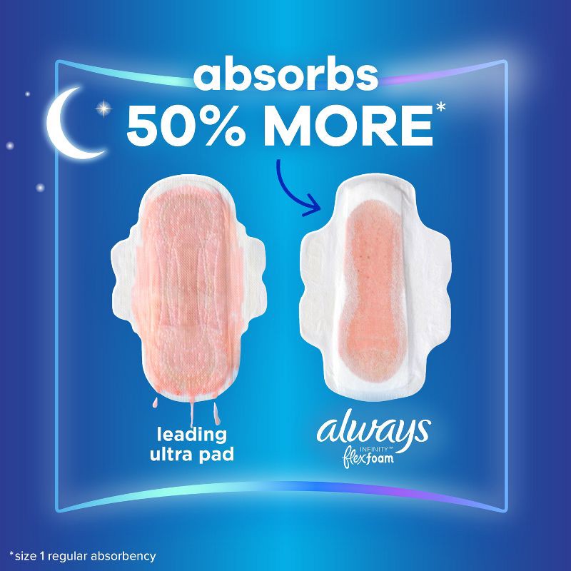 slide 3 of 14, Always Infinity Overnight FlexFoam Sanitary Pads with Wings - Unscented - Size 4 - 38ct, 38 ct