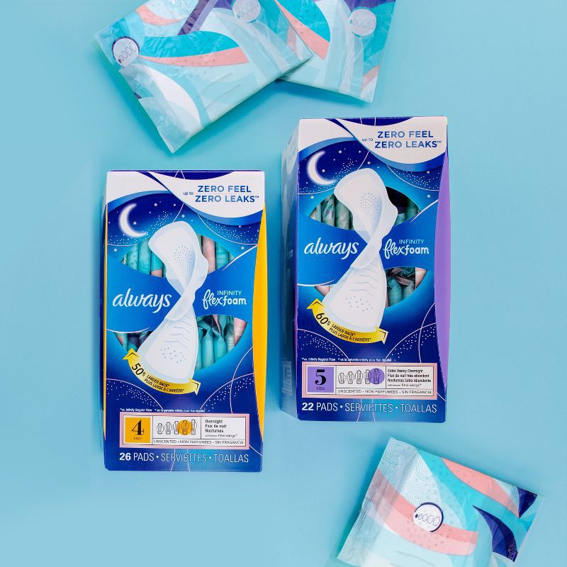 slide 12 of 14, Always Infinity Overnight FlexFoam Sanitary Pads with Wings - Unscented - Size 4 - 38ct, 38 ct