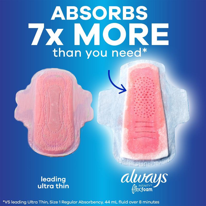 slide 6 of 15, Always Infinity Overnight FlexFoam Sanitary Pads with Wings - Unscented - Size 4 - 38ct, 4 x 38 ct