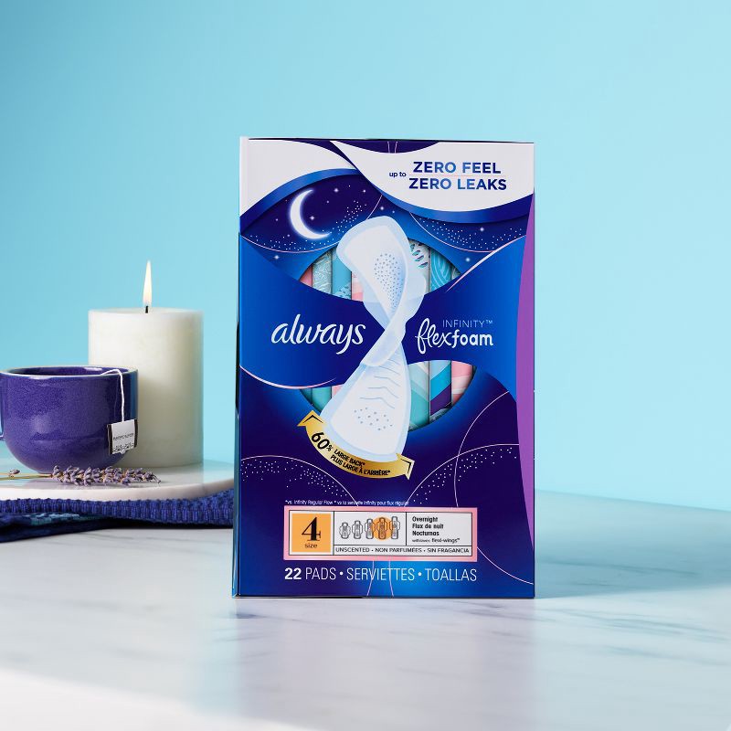 slide 7 of 14, Always Infinity Overnight FlexFoam Sanitary Pads with Wings - Unscented - Size 4 - 38ct, 38 ct