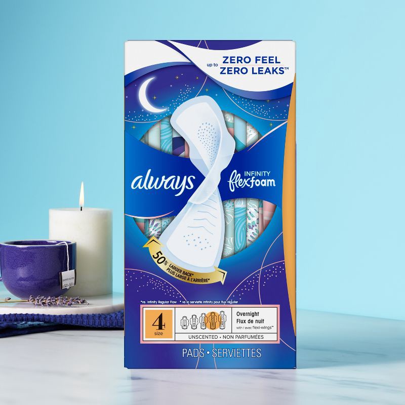 slide 10 of 15, Always Infinity Overnight Sanitary Pads with Wings - Unscented - Size 4 - 26ct, 4 x 26 ct