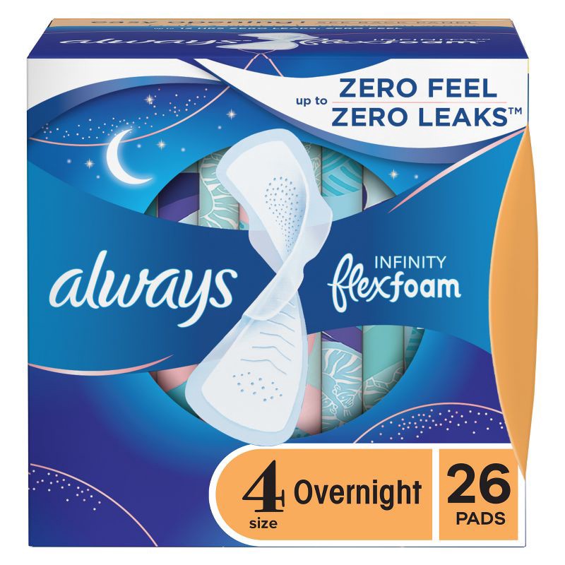 slide 1 of 8, Always Infinity Overnight Sanitary Pads with Wings - Unscented - Size 4 - 26ct, 26 ct