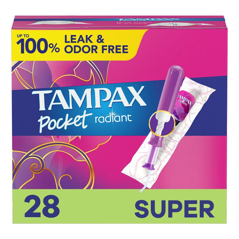 slide 1 of 9, Tampax Pocket Radiant Super Absorbency Compact Tampons - 28ct, 28 ct