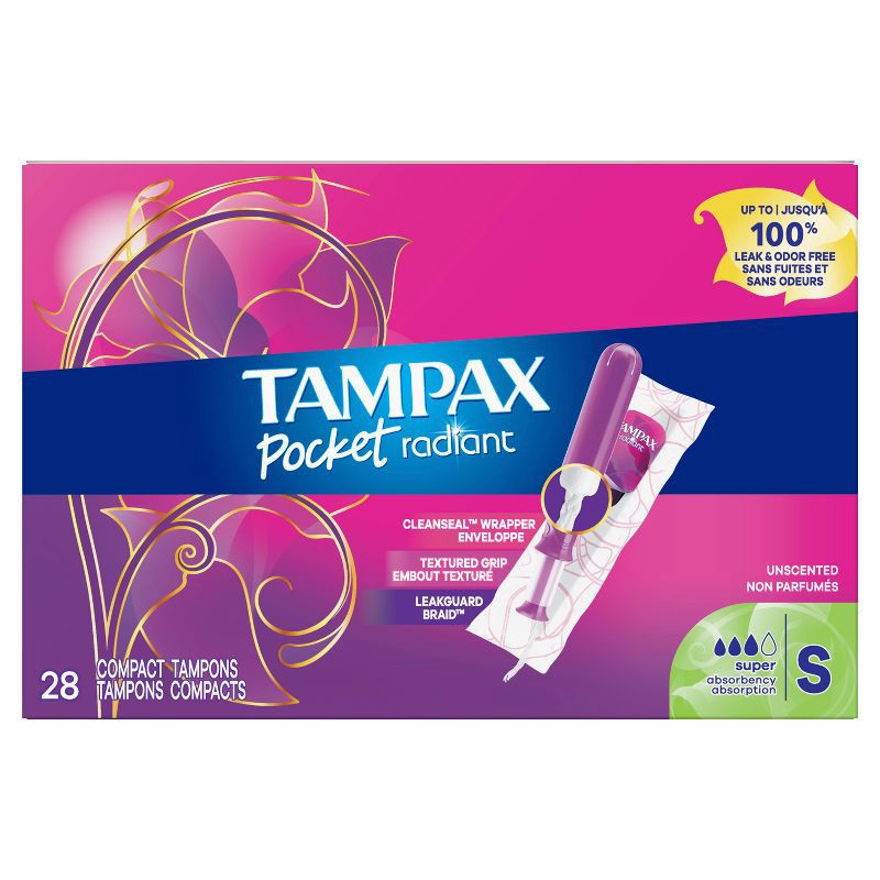 slide 8 of 9, Tampax Pocket Radiant Super Absorbency Compact Tampons - 28ct, 28 ct