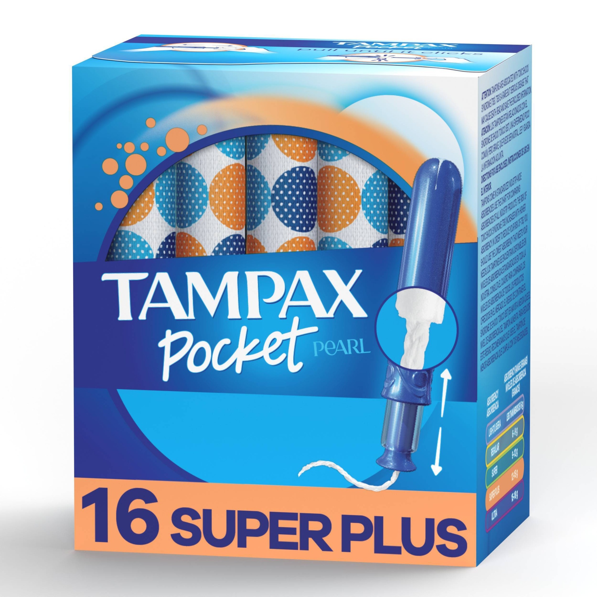 slide 1 of 8, Tampax Pocket Pearl Super Plus Absorbency with LeakGuard Braid & Unscented Plastic Tampons, 16 ct