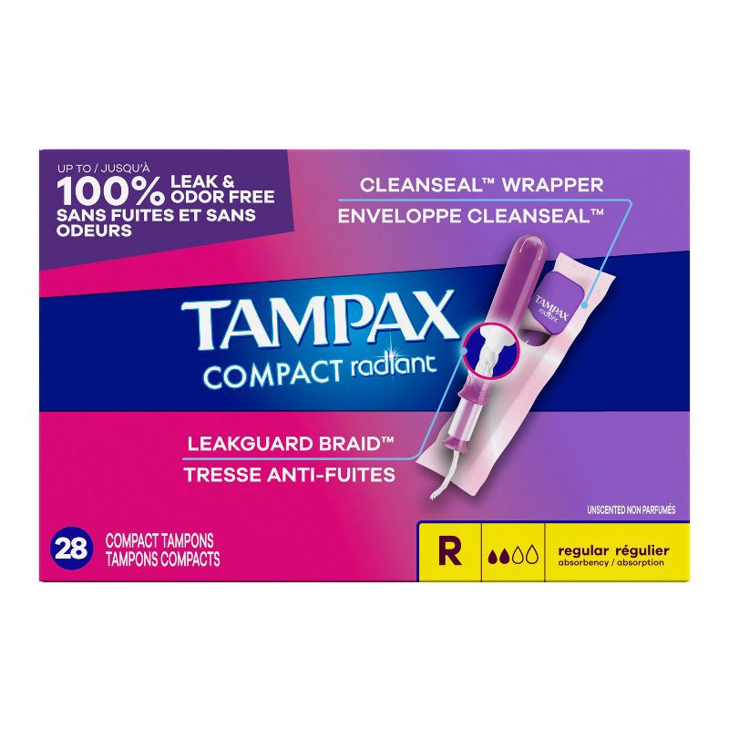 slide 15 of 15, Tampax Compact Radiant Regular Absorbency Unscented Tampons - 28ct, 28 ct