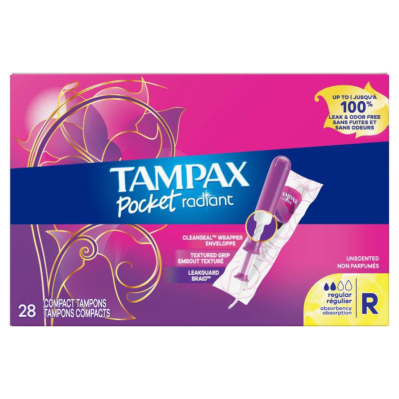 slide 9 of 10, Tampax Pocket Radiant Compact Tampons Regular Absorbency - Unscented - 28ct, 28 ct