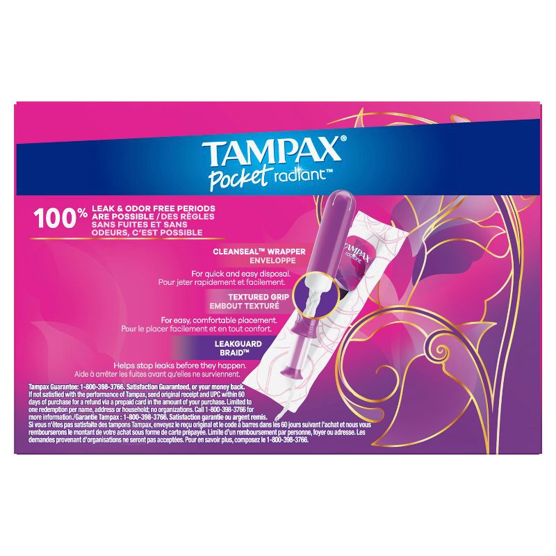 slide 10 of 10, Tampax Pocket Radiant Compact Tampons Regular Absorbency - Unscented - 28ct, 28 ct
