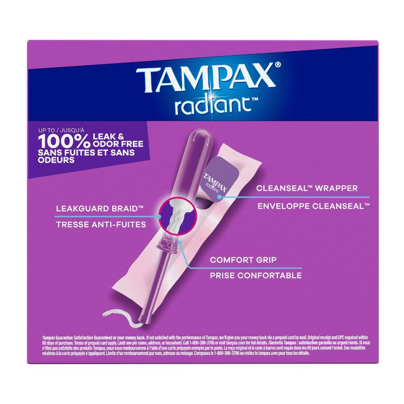 slide 15 of 15, Tampax Radiant Duopack Regular/Super Absorbency Unscented Plastic Tampons - 38ct, 38 ct
