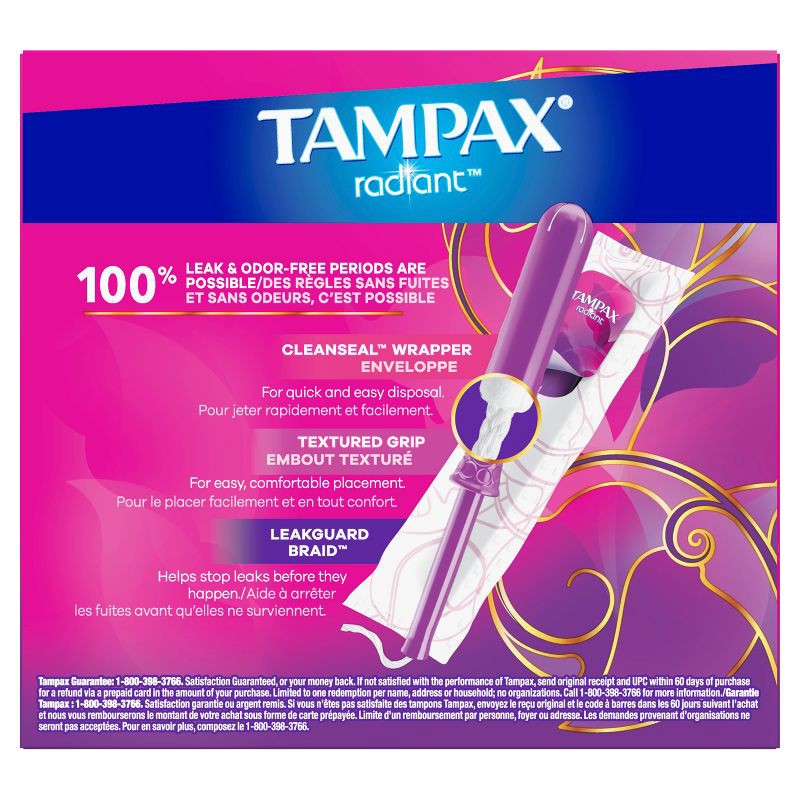 slide 10 of 10, Tampax Radiant Duopack Regular/Super Absorbency Unscented Plastic Tampons - 38ct, 38 ct