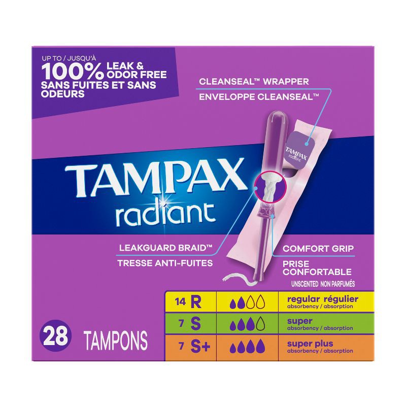 slide 14 of 15, Tampax Radiant Triple Pack Regular/Super/Super Plus Absorbency Unscented Tampons - 28ct, 28 ct