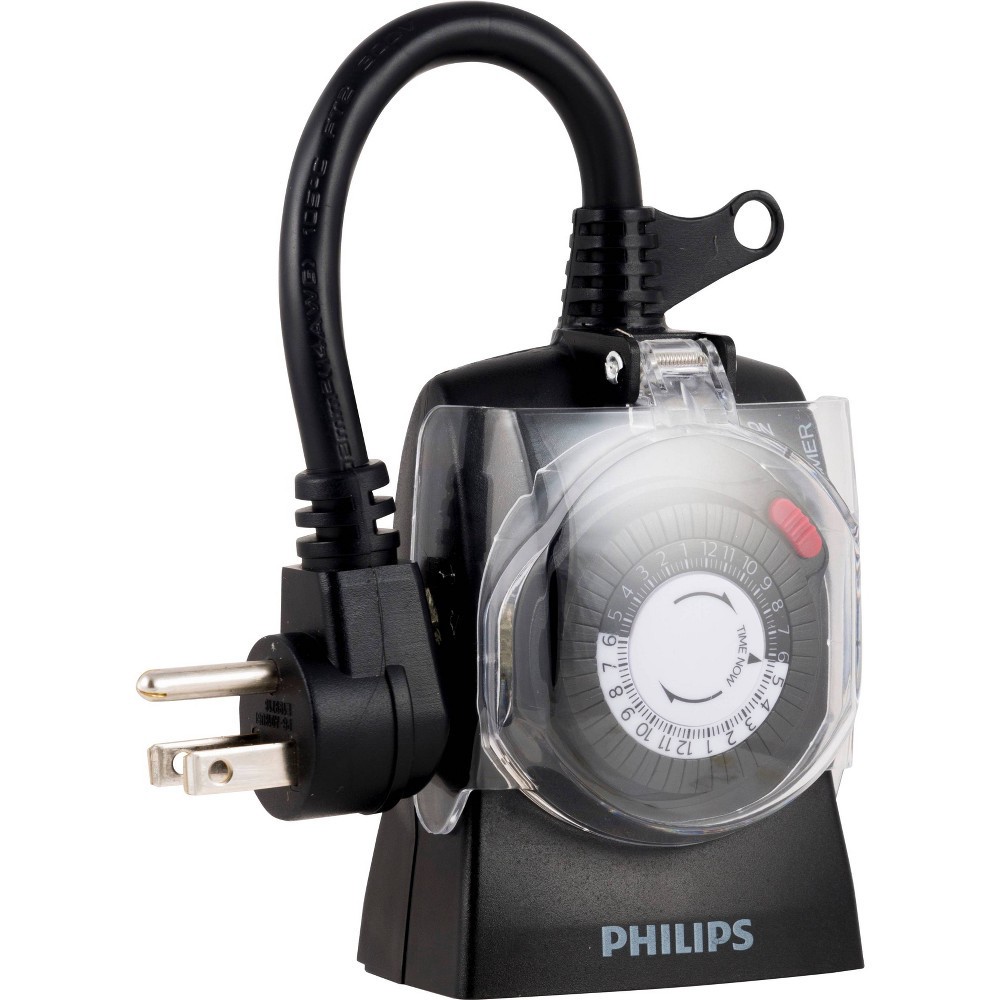 slide 3 of 6, Philips On/Off 2-Outlet Philips Mechanical Timer Plug In Outdoor Grounded Black, 1 ct