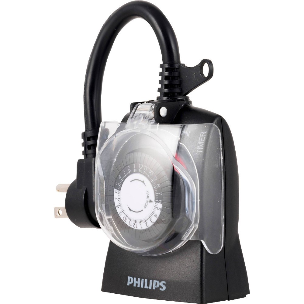 slide 5 of 6, Philips On/Off 2-Outlet Philips Mechanical Timer Plug In Outdoor Grounded Black, 1 ct