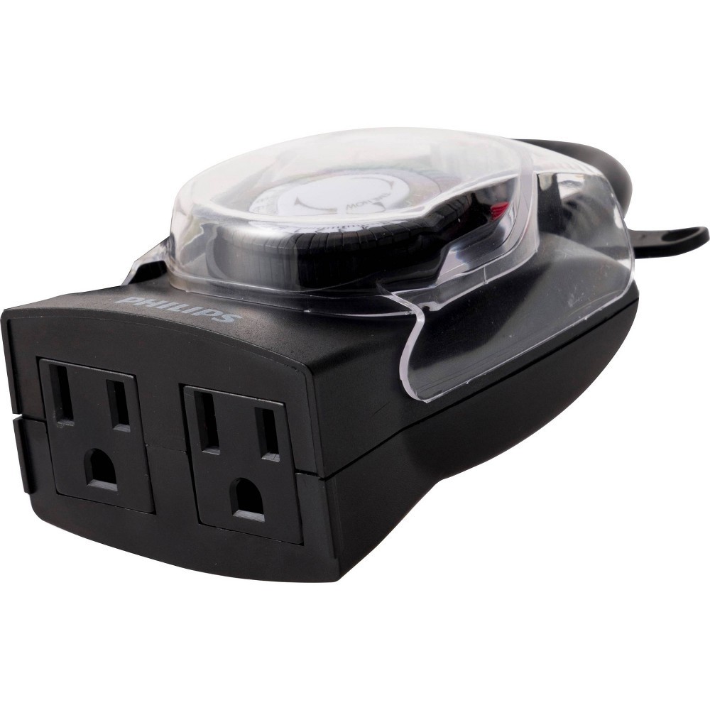 slide 6 of 6, Philips On/Off 2-Outlet Philips Mechanical Timer Plug In Outdoor Grounded Black, 1 ct