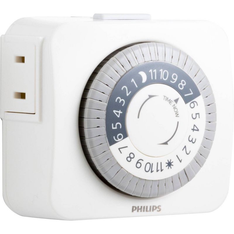 slide 3 of 8, Philips 24Hr 2 Outlet Plug In Mechanical Timer Polarized White, 1 ct