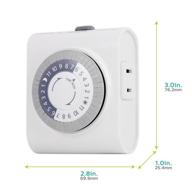 slide 8 of 8, Philips 24Hr 2 Outlet Plug In Mechanical Timer Polarized White, 1 ct
