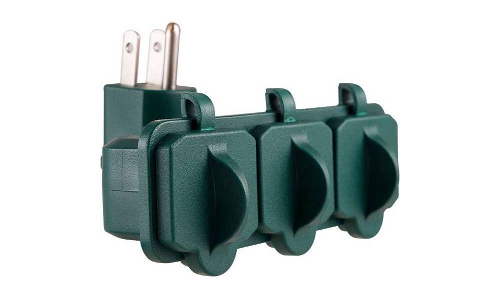 slide 8 of 8, Philips 3-Outlet Grounded Outdoor Tap with Covers Green, 1 ct