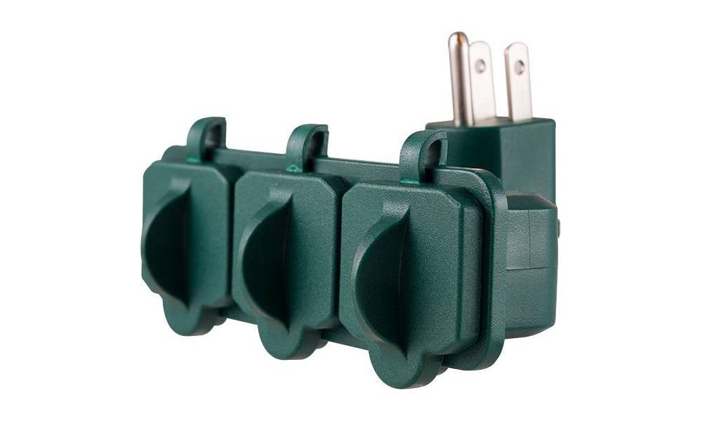 slide 2 of 8, Philips 3-Outlet Grounded Outdoor Tap with Covers Green, 1 ct