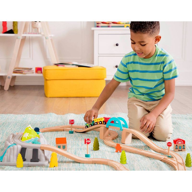 slide 7 of 9, B. toys Wooden Train Set - Wood & Wheels, 1 ct