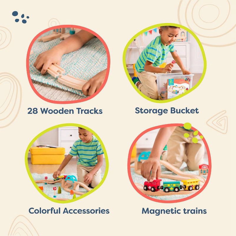 slide 2 of 9, B. toys Wooden Train Set - Wood & Wheels, 1 ct