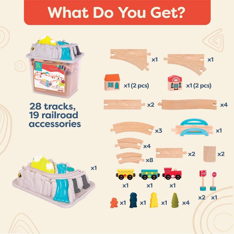 slide 8 of 9, B. toys Wooden Train Set - Wood & Wheels, 1 ct