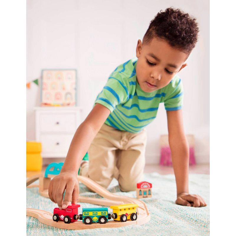 slide 9 of 9, B. toys Wooden Train Set - Wood & Wheels, 1 ct