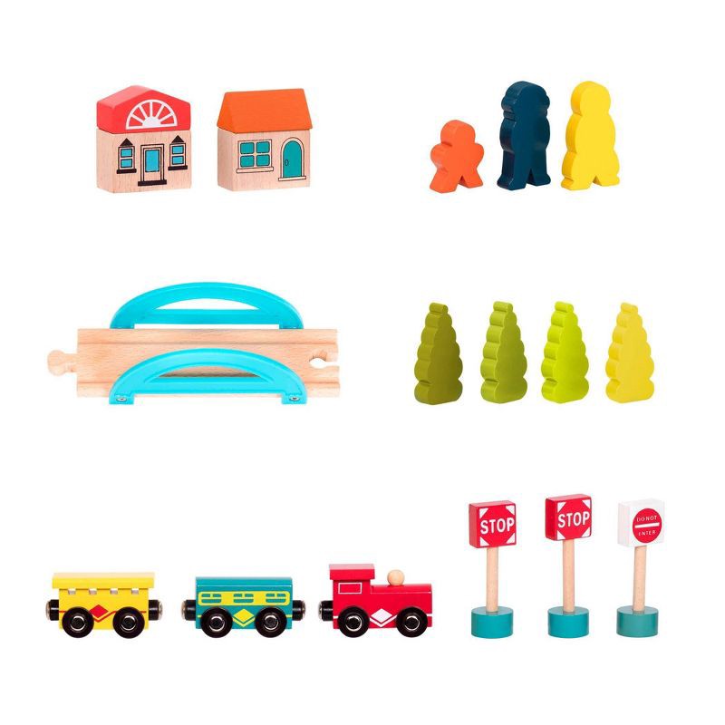 slide 6 of 9, B. toys Wooden Train Set - Wood & Wheels, 1 ct