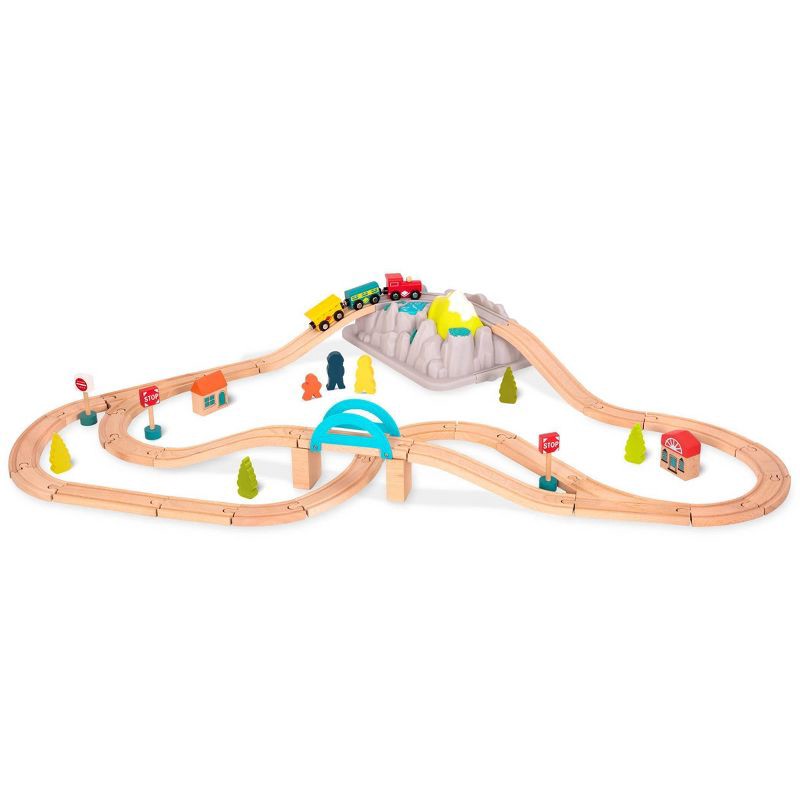 slide 1 of 9, B. toys Wooden Train Set - Wood & Wheels, 1 ct