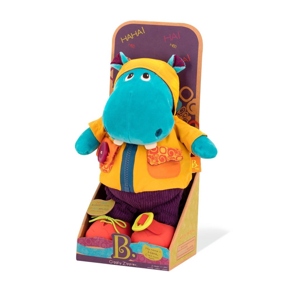 slide 4 of 4, B. toys Interactive Stuffed Animal Hippo Giggly Zippies - Hank, 1 ct