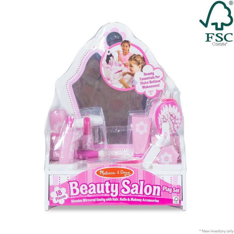 slide 3 of 10, Melissa & Doug Wooden Beauty Salon Play Set With Vanity and Accessories - 18pc, 18 ct
