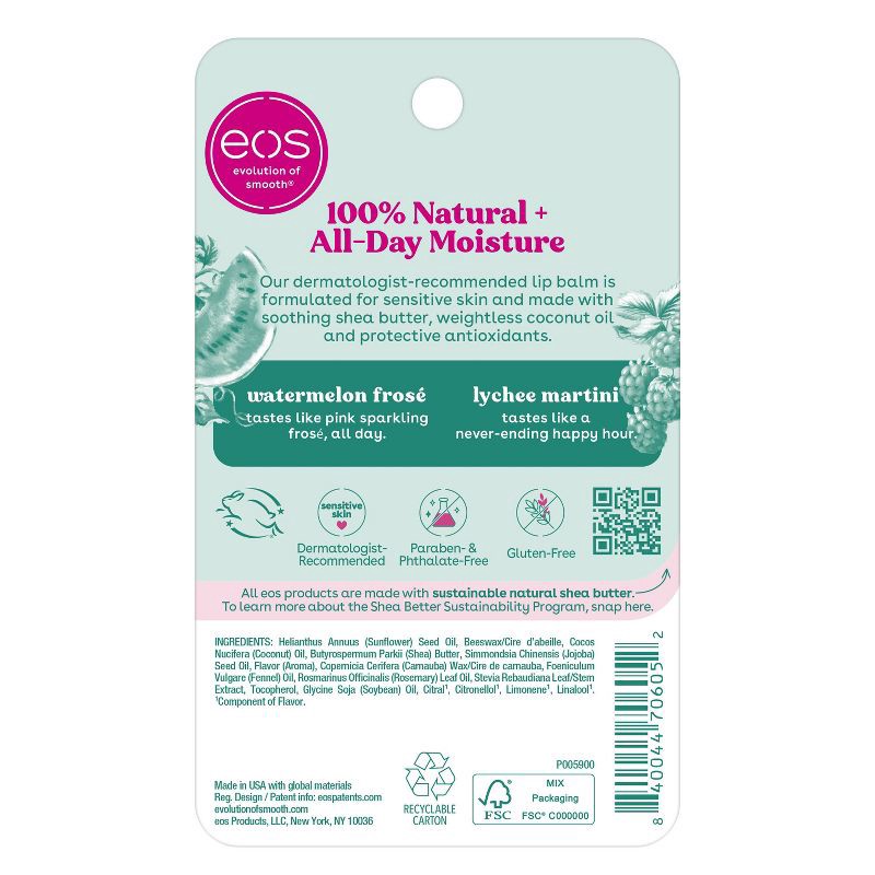 slide 2 of 6, eos 100% Natural Shea, Watermelon Frosé & Lychee Martini Lip Balm - 0.28oz/2pk, 0.28 oz, 2 ct